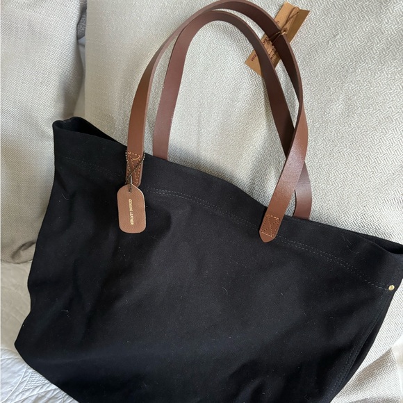 Black Canvas Tote Bag with Leather Handles - Picture 1 of 4